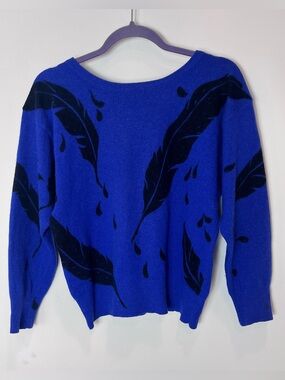 Vintage Semplice Lambswool Angora Rabbit Hair Cobalt Blue‎ Feather Women Sweater